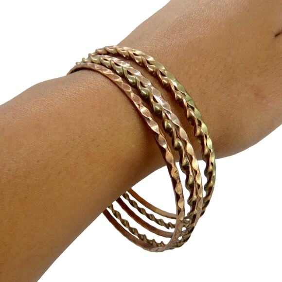 Y2k Icing Rose Gold & Brass Textured Bracelets - Picture 3 of 4